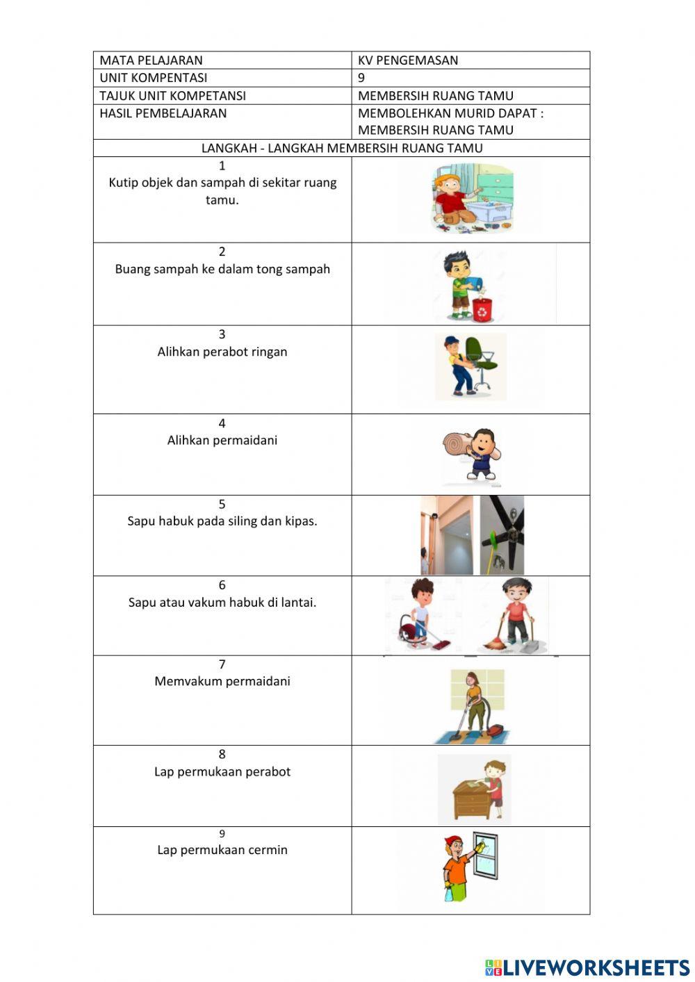 Membersih ruang tamu worksheet Live Worksheets