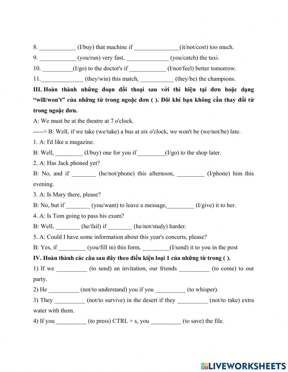 Conditional type 1 exercise | Live Worksheets