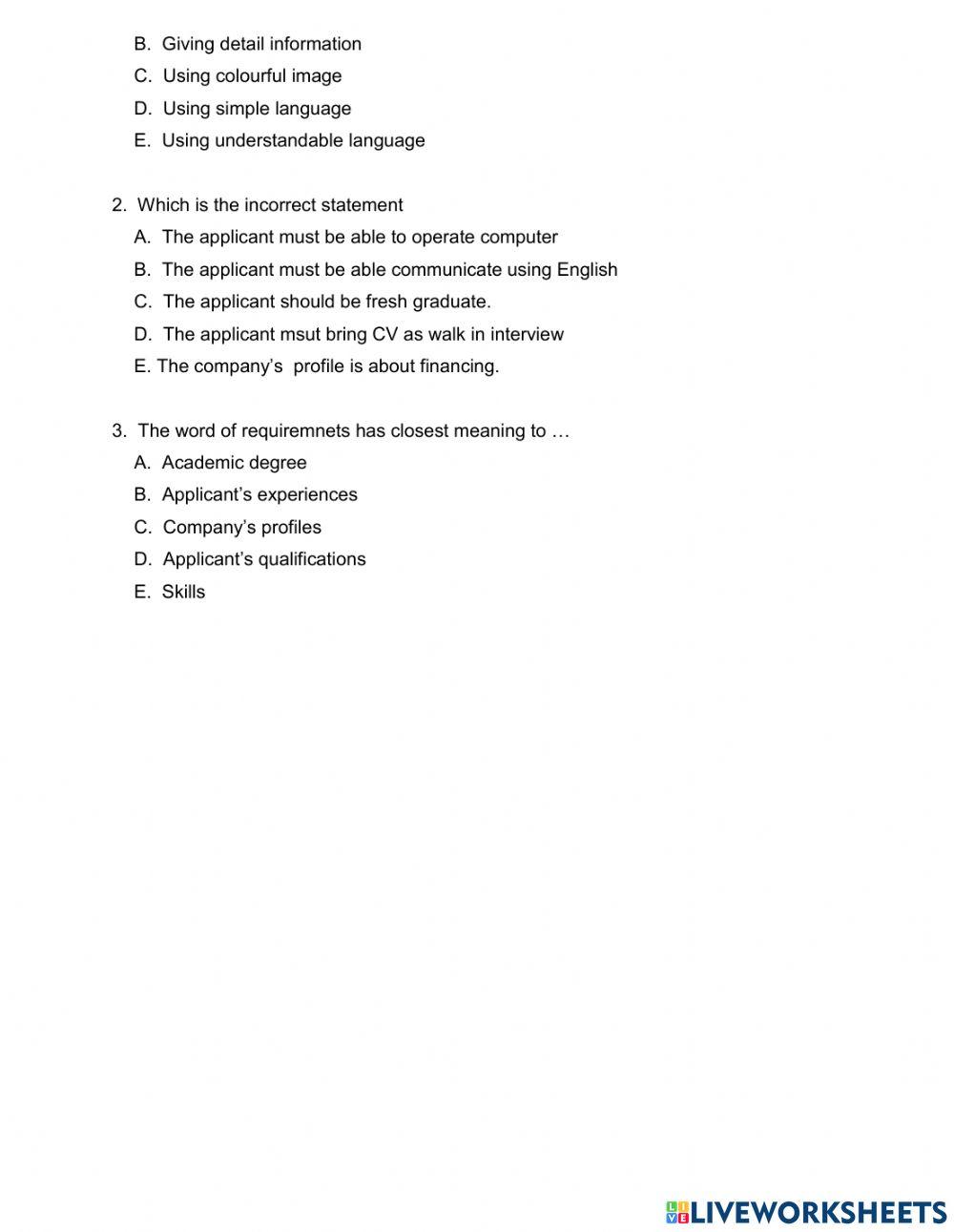 Latihan Pemahaman Teks Application Letter