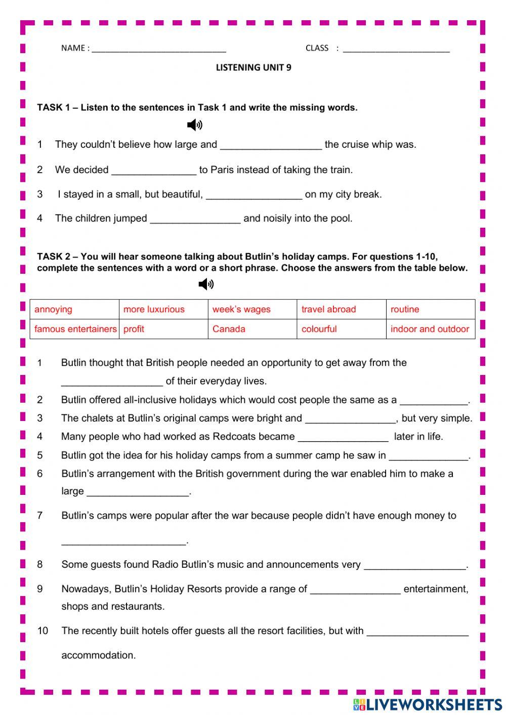 Form 5 unit 9 listening worksheet | Live Worksheets