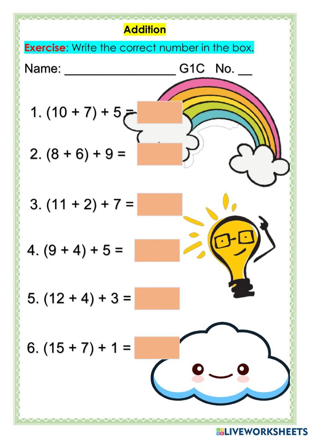 Addition online exercise for Grade 1 | Live Worksheets