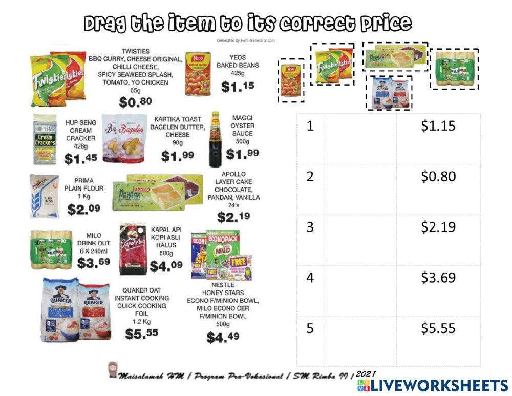 Match item and price