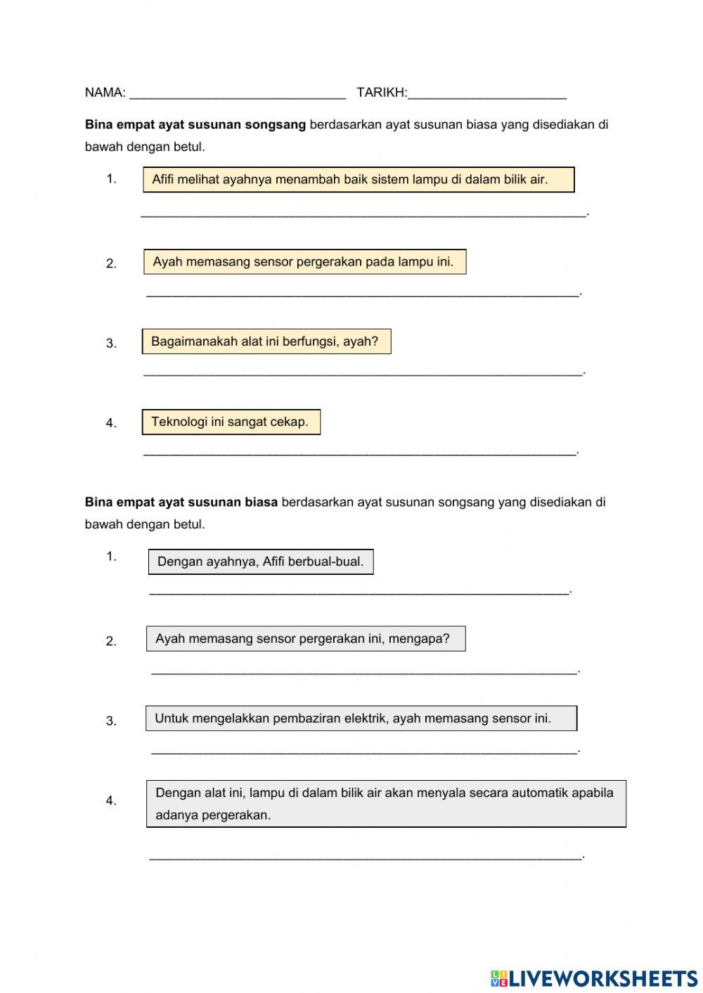 Ayat susunan biasa dan ayat susunan songsang