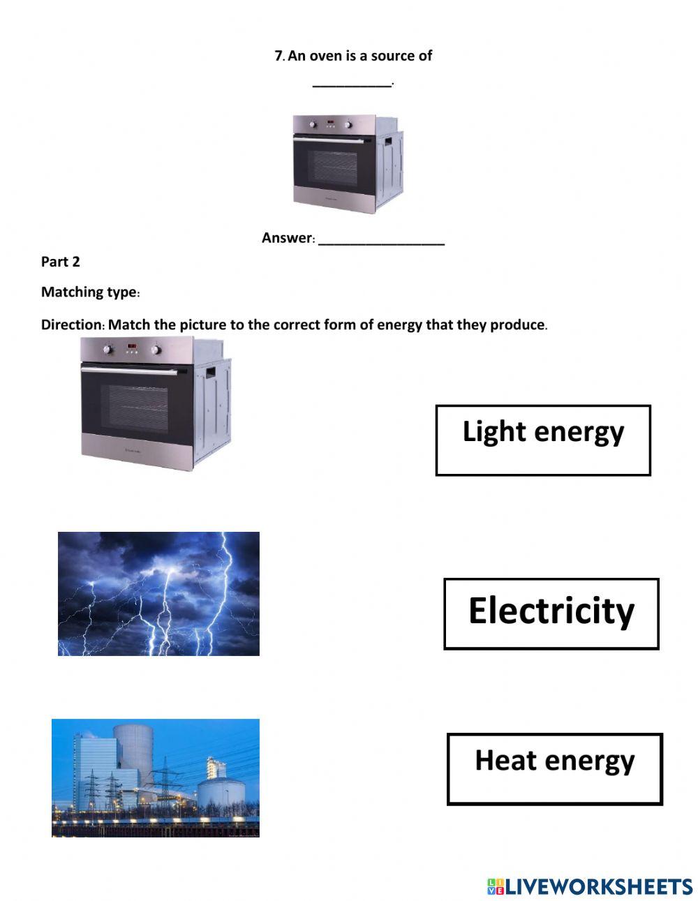 Science Activity Live worksheet  Source of energy no. 3