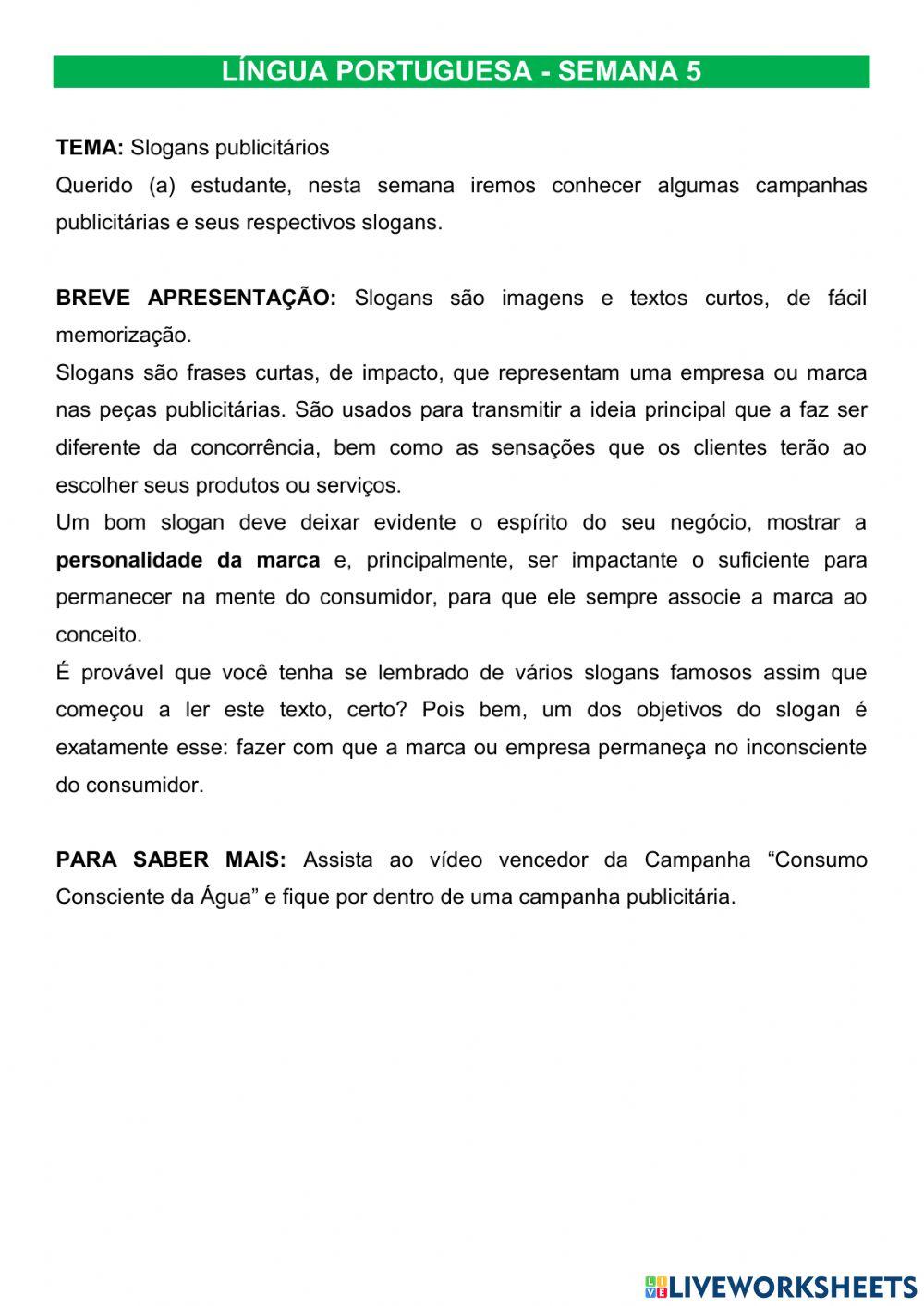 PET 3 - Língua Portuguesa - Semana 5