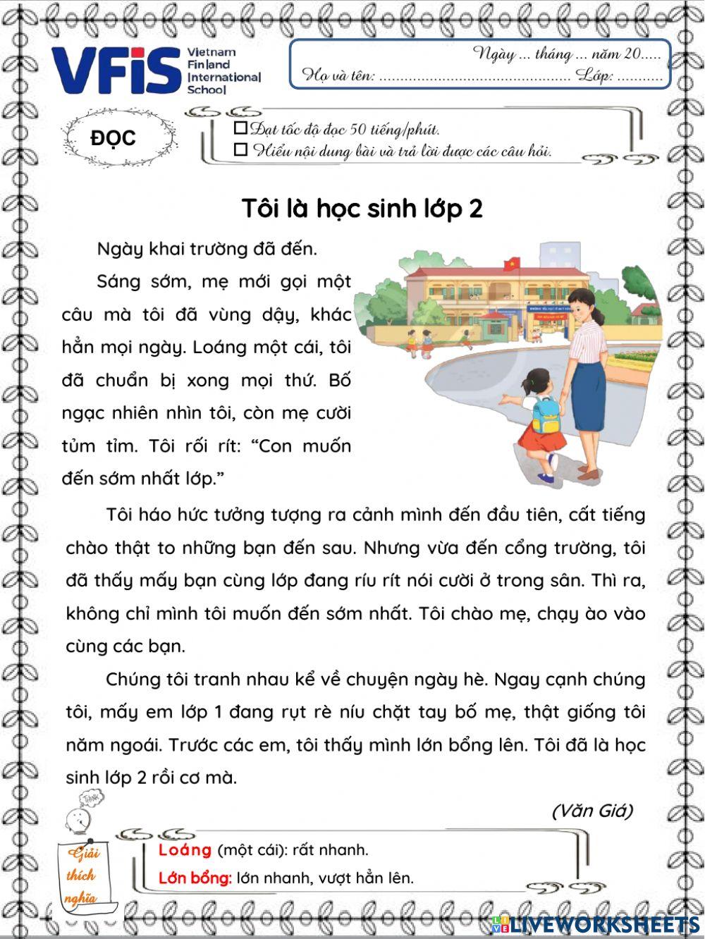 Vietnamese Week 1 - Tập đọc 2