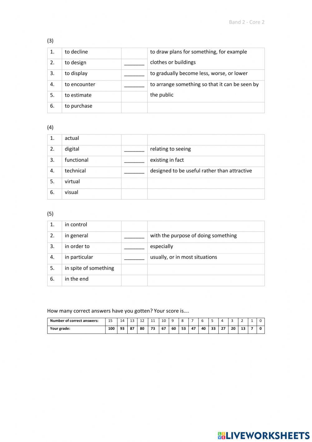 Band 2 (Core 2) - Unit 5 - Test