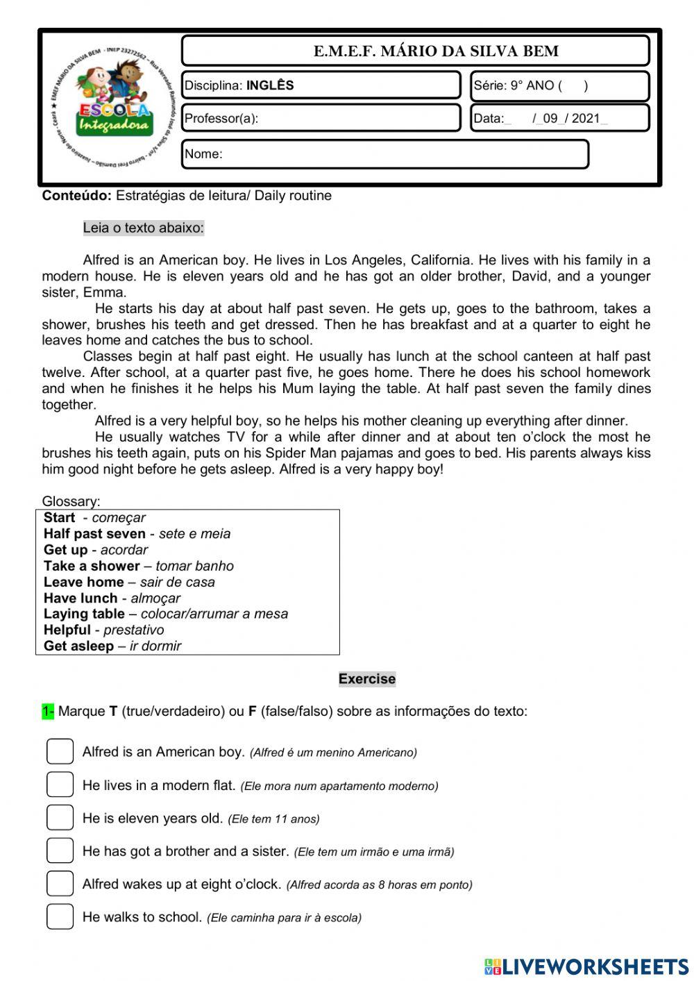 9° ano - INGLÊS - 09-09-21