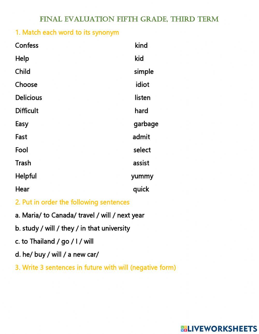 English evaluation third term 5th