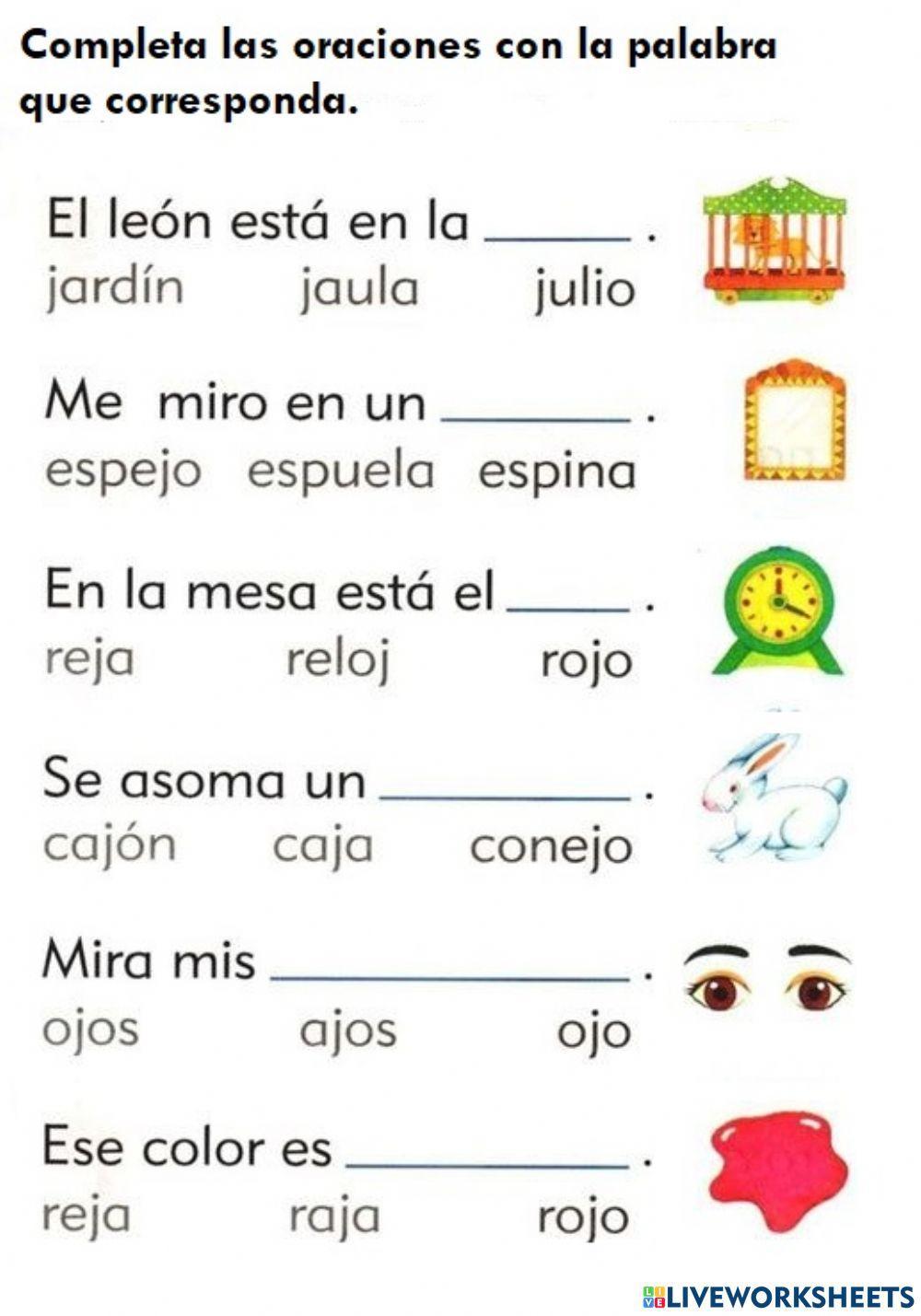 Completar oraciones letra J