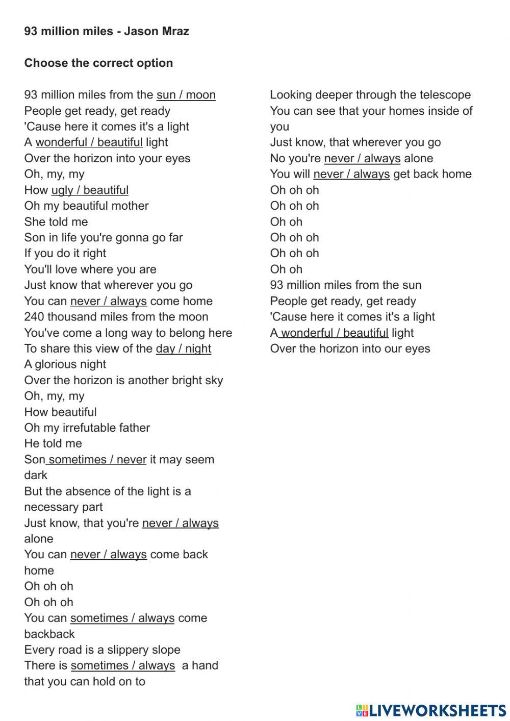 93 million miles - Jason Mraz