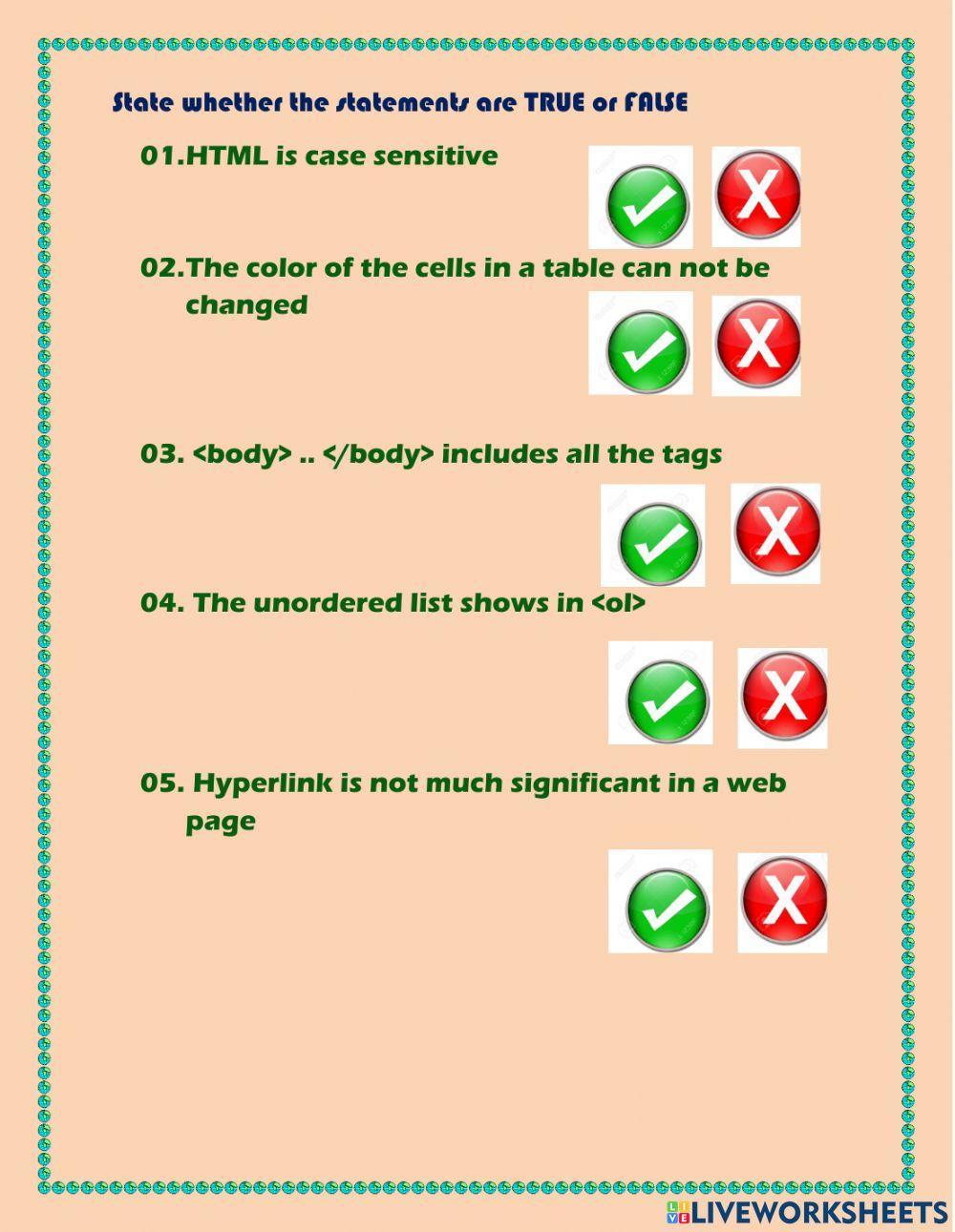 HTML tags | Live Worksheets