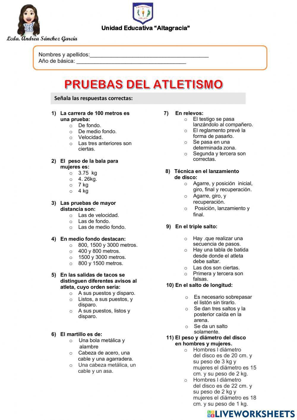 Atletismo lanzamientos, carreras y  saltos