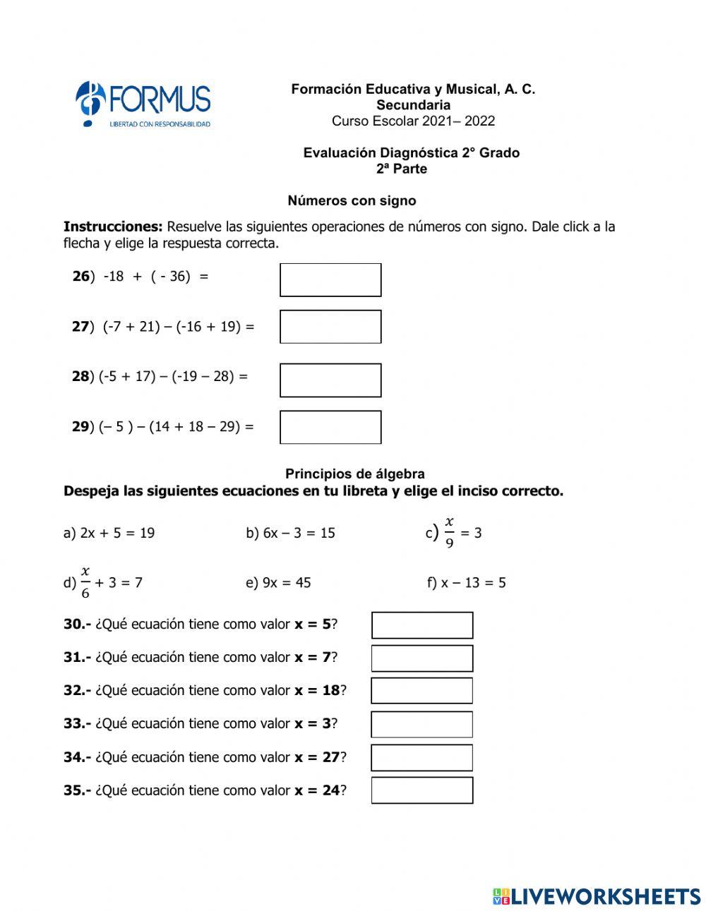 Evalaución Diagnóstica Segunda parte