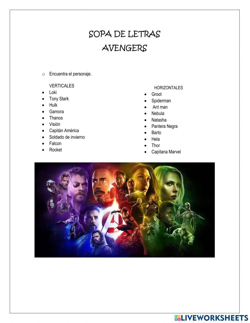 Sopa de letras Marvel