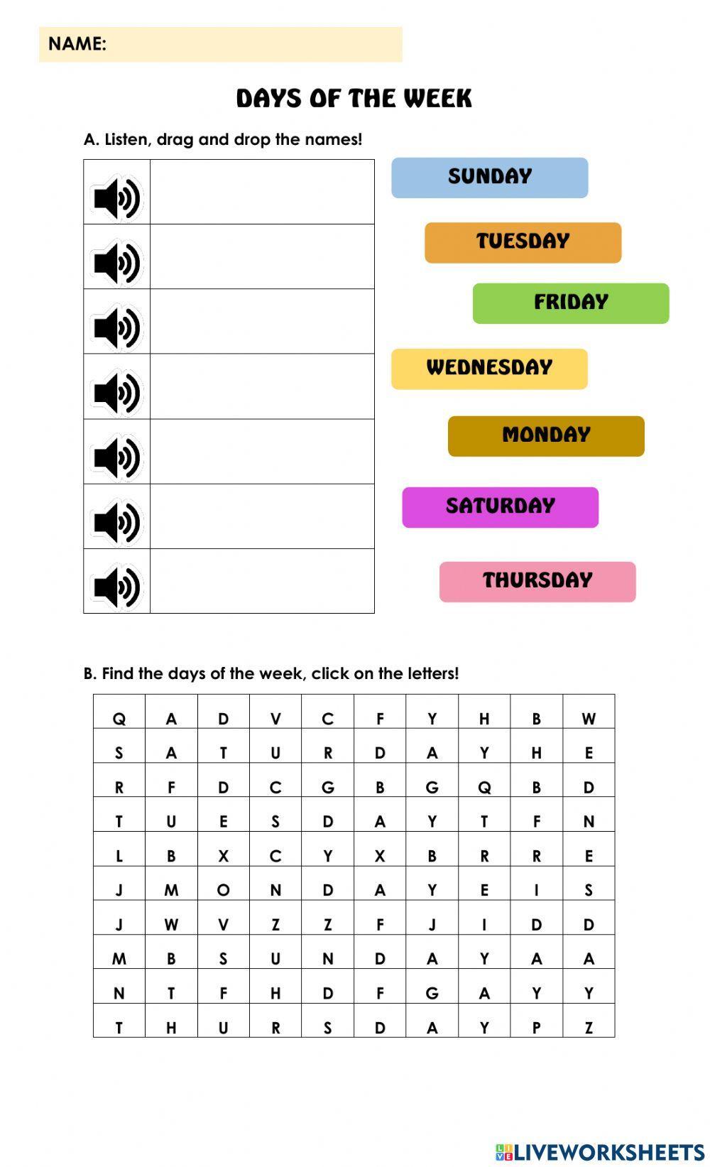 Grade 7 days of the week