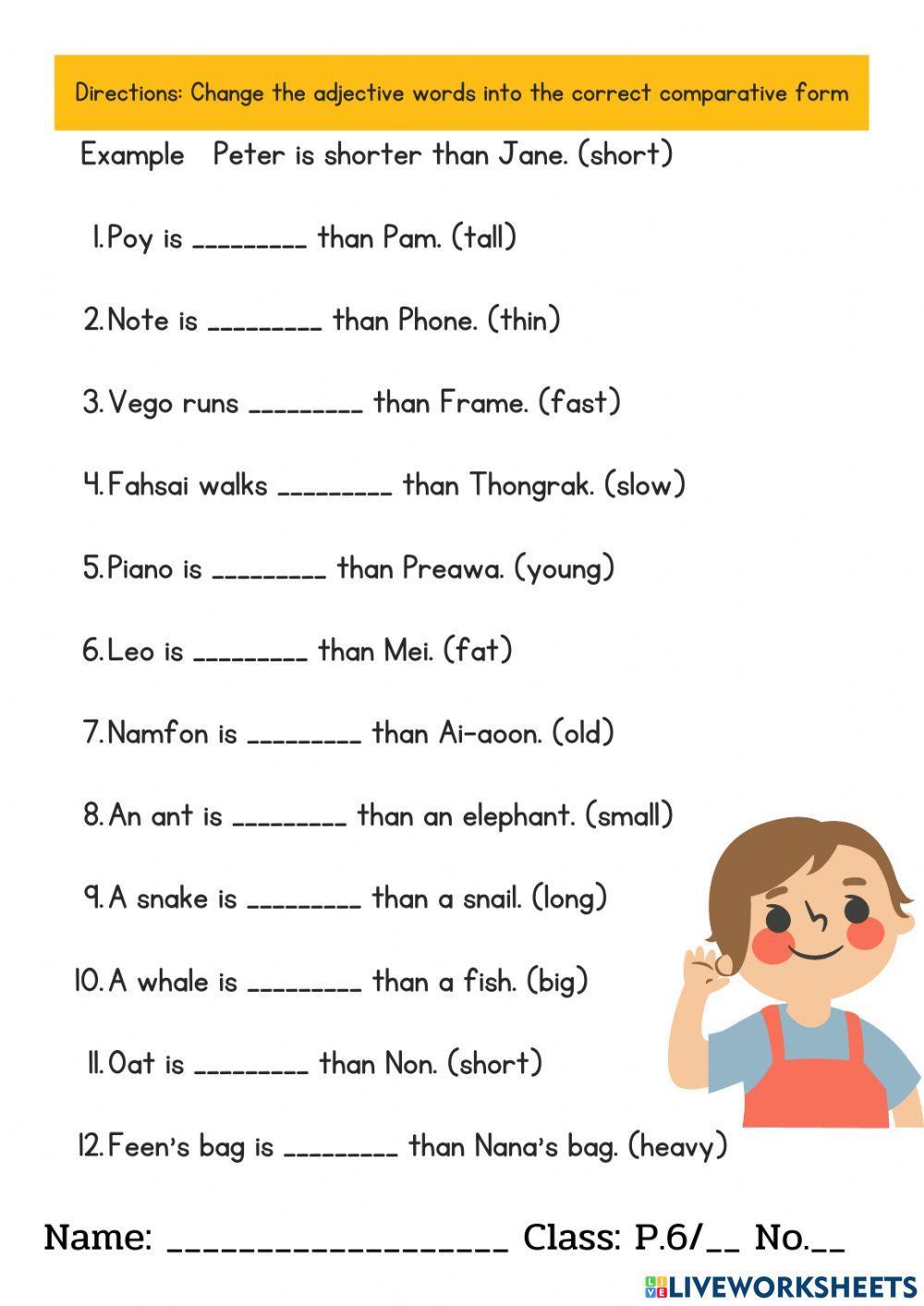 Comparative adjective worksheet 1