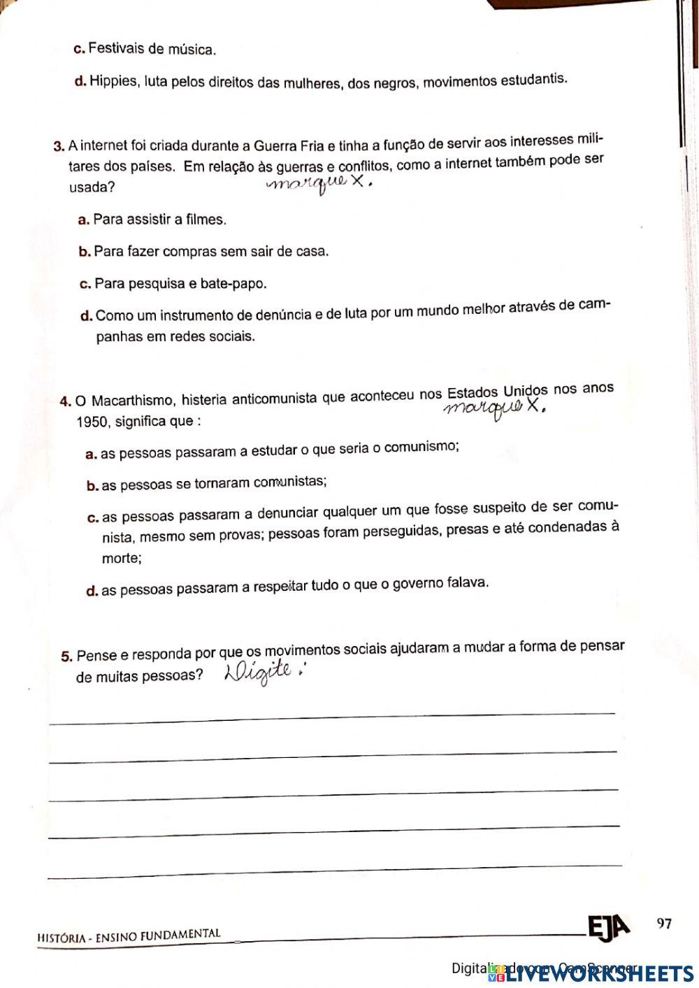 A Guerra Fria e os movimentos sociais.