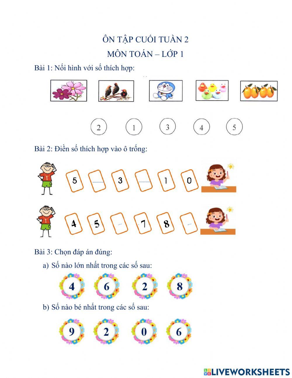 Ôn tập toán lớp 1 tuần 2