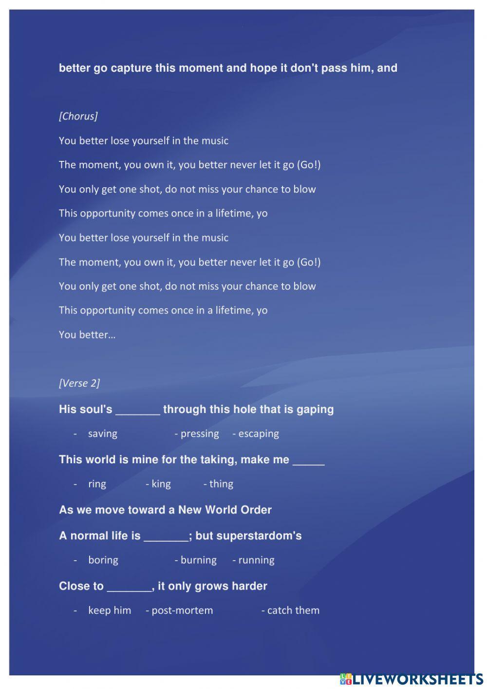 Song Quiz - Eminem - Lose Yourself