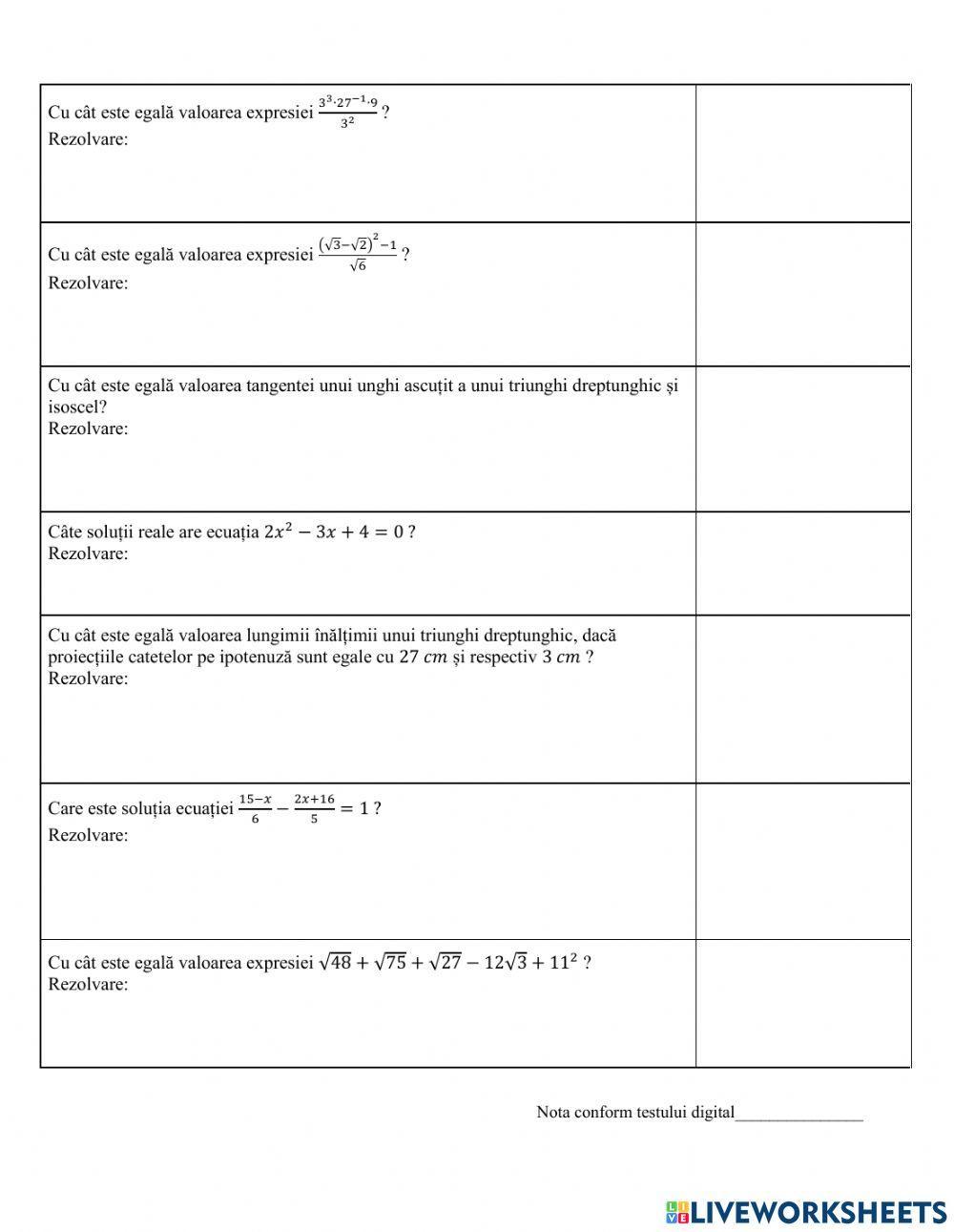 Evaluare initiala clasa a 9 matematica