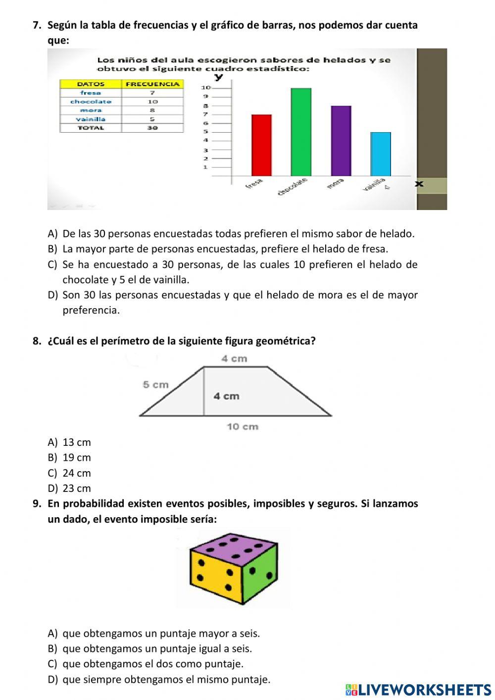 Prueba de diagnostico de matematica
