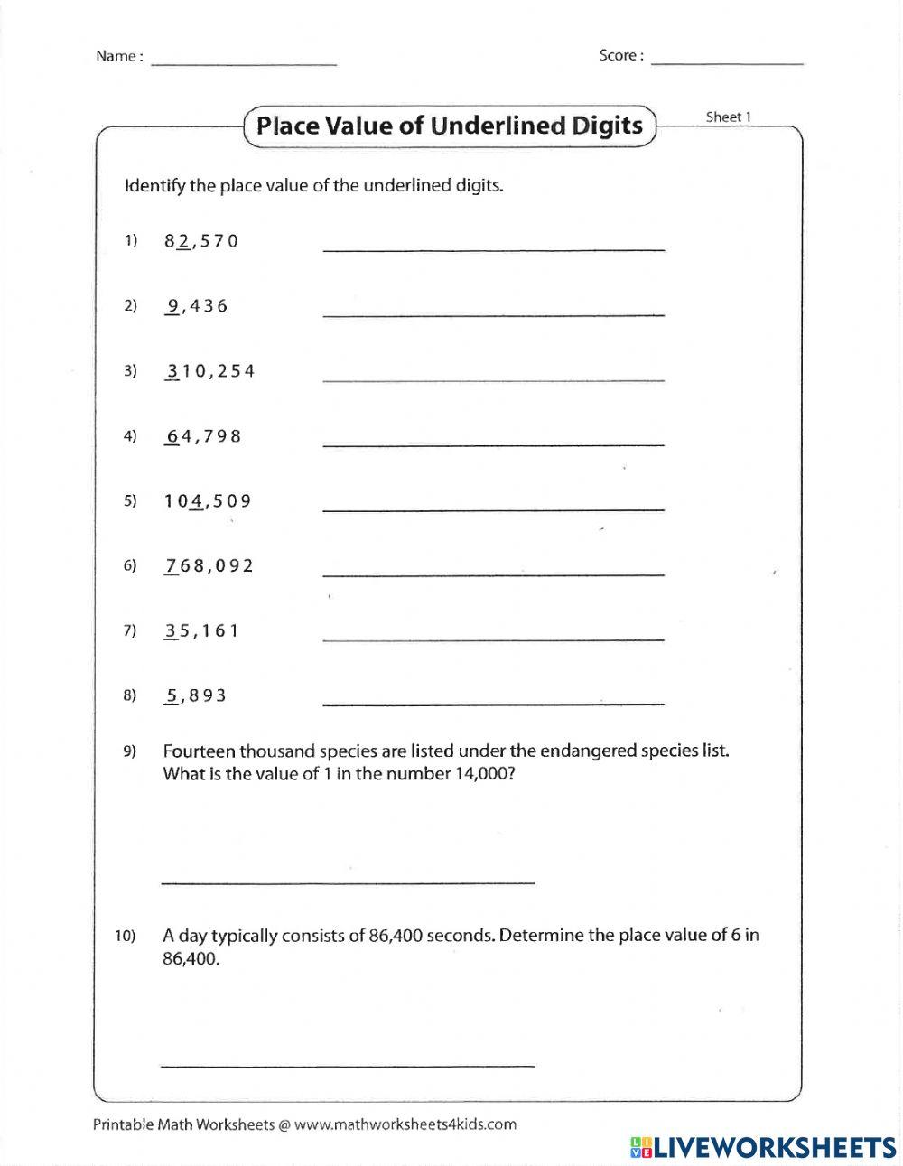Place value of underlined digits 3872446 mdcalloway