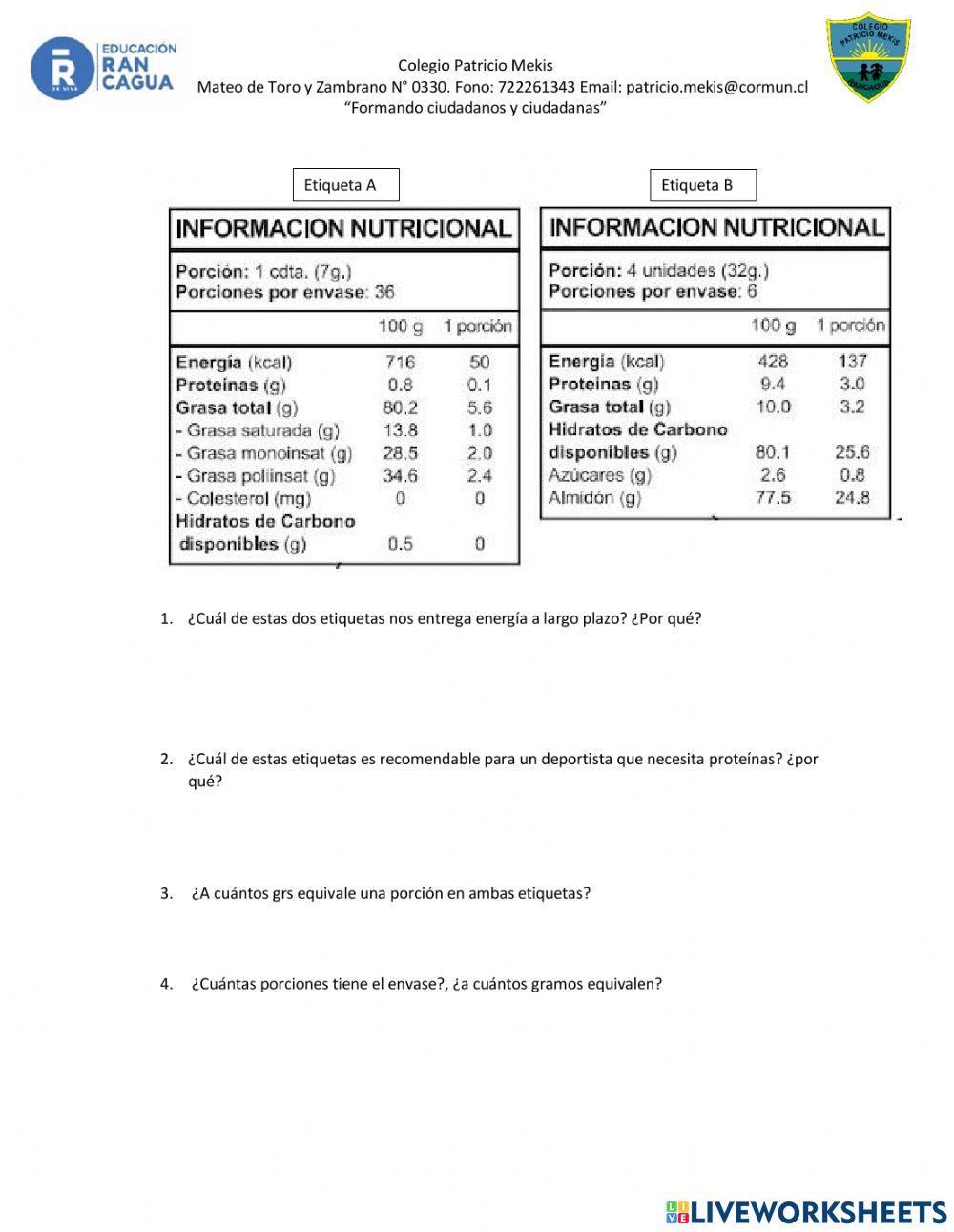 Etiquetas nutricionales