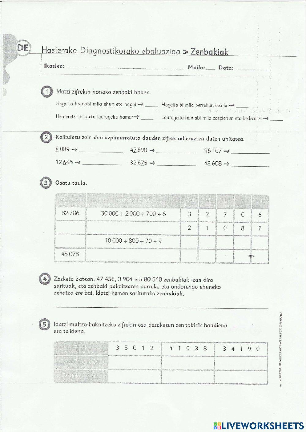 Hasierako ebaluazioa ( zenbakikuntza)