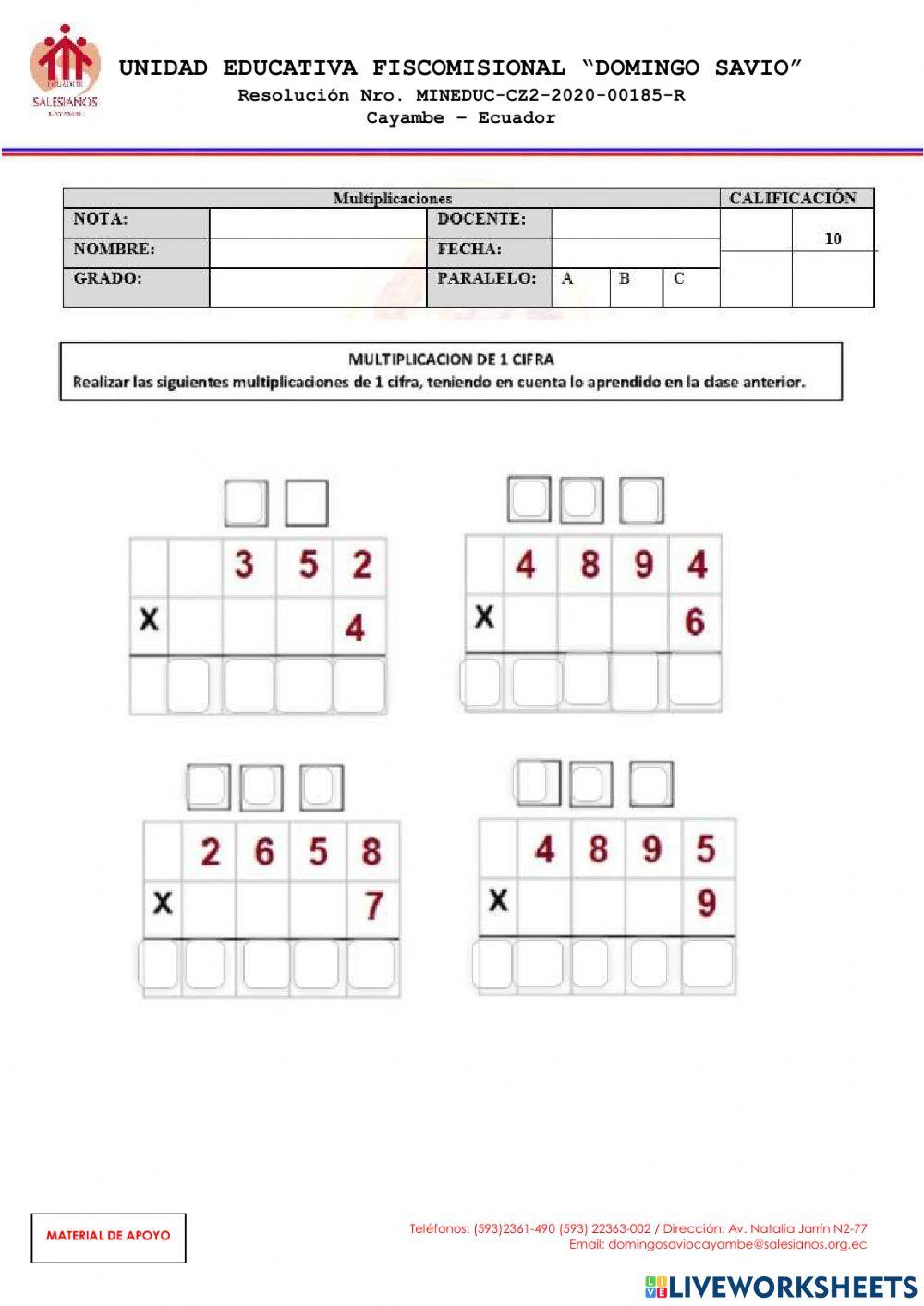 Multiplicaciones de 4 cifras