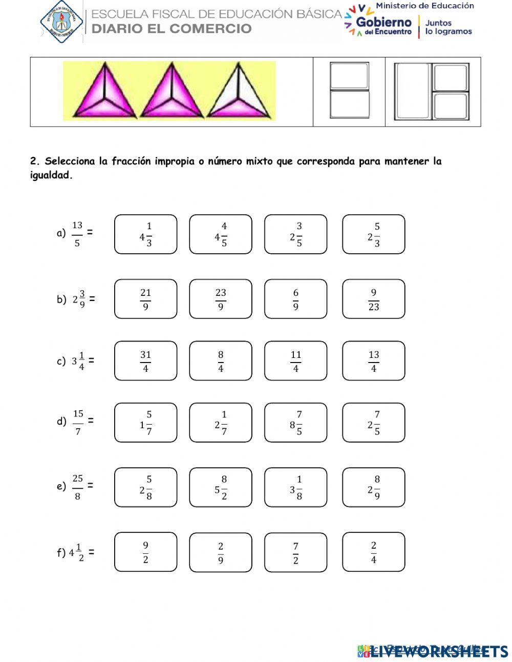 Ficha Fracciones Impropias y Números Mixtos
