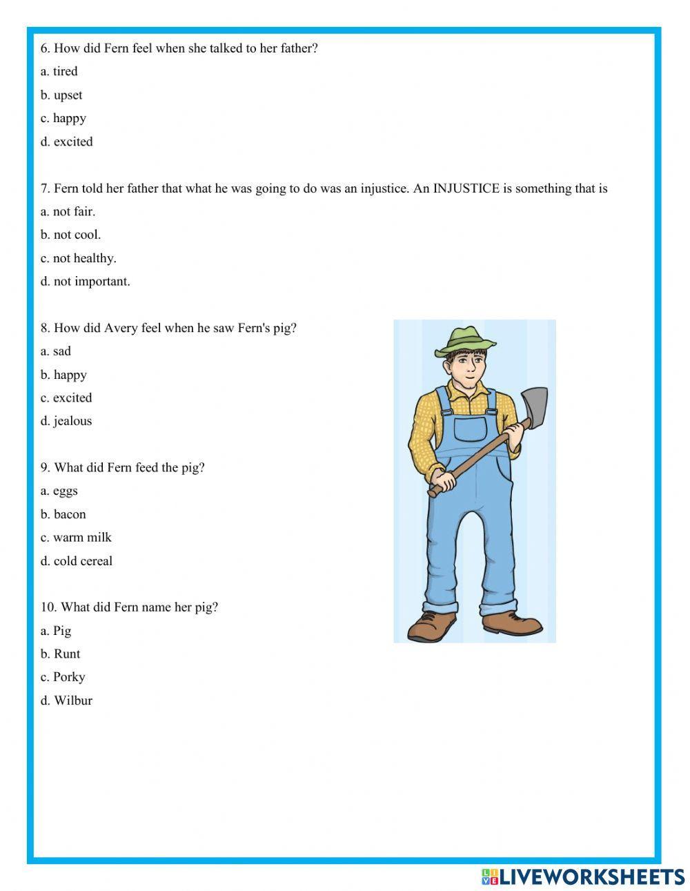 Charlotte's Web Chapter 1 worksheet | Live Worksheets