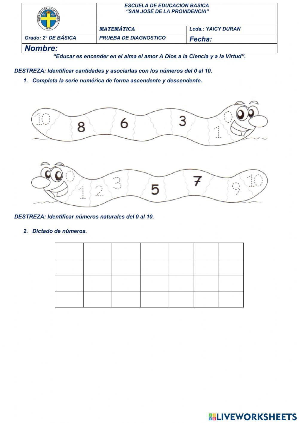 Evaluación diagnostica de matematica