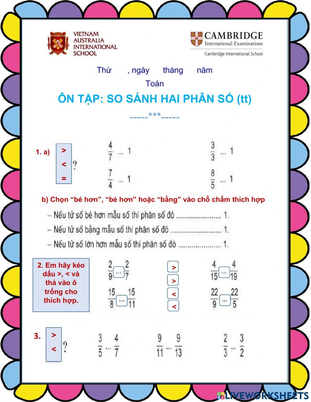 Ôn tập: So sánh hai phân số (tt)