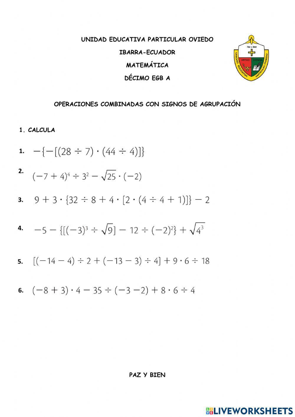 Operaciones combinadas con signos de agrupación