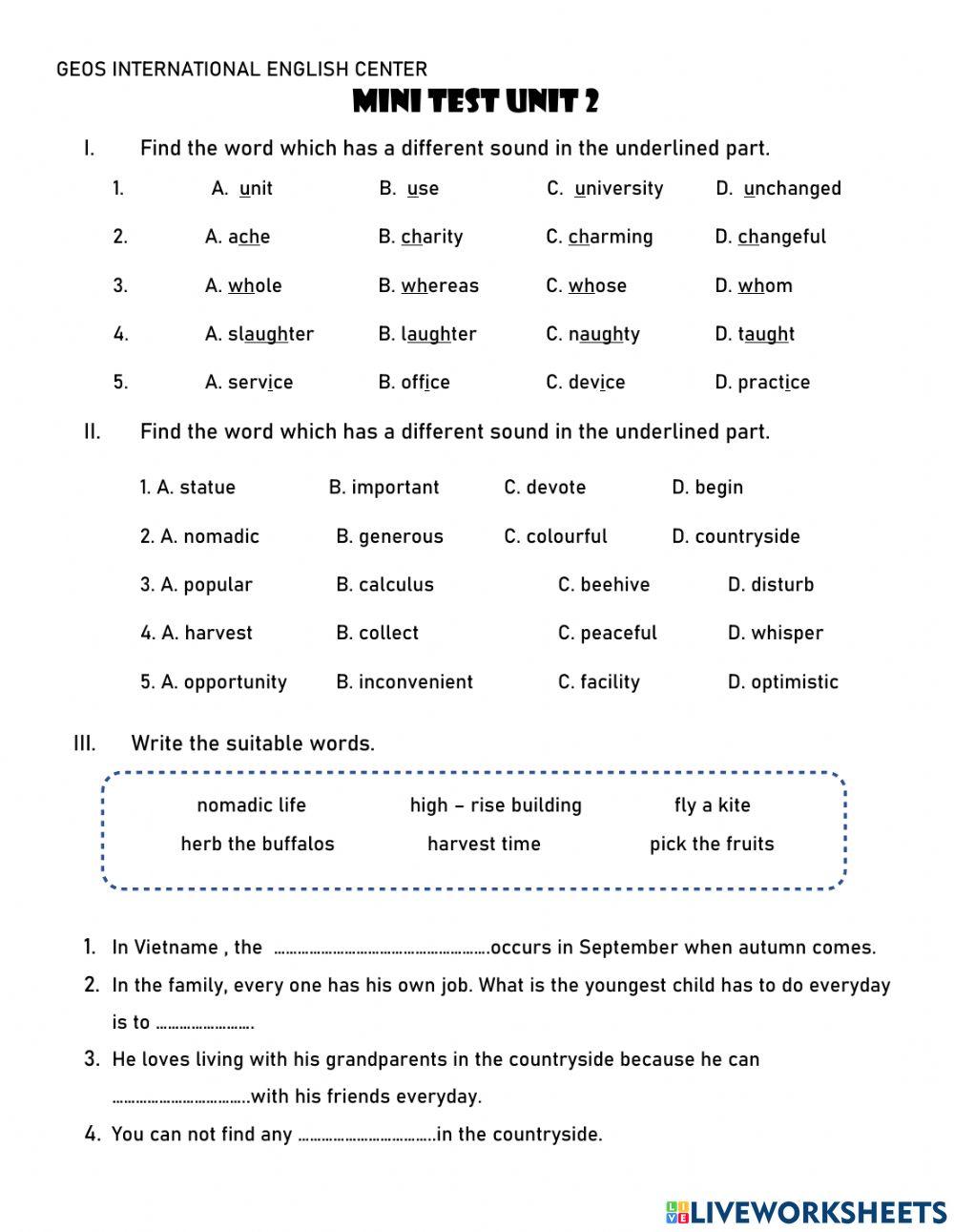 Mini test Unit 2-Grade 8