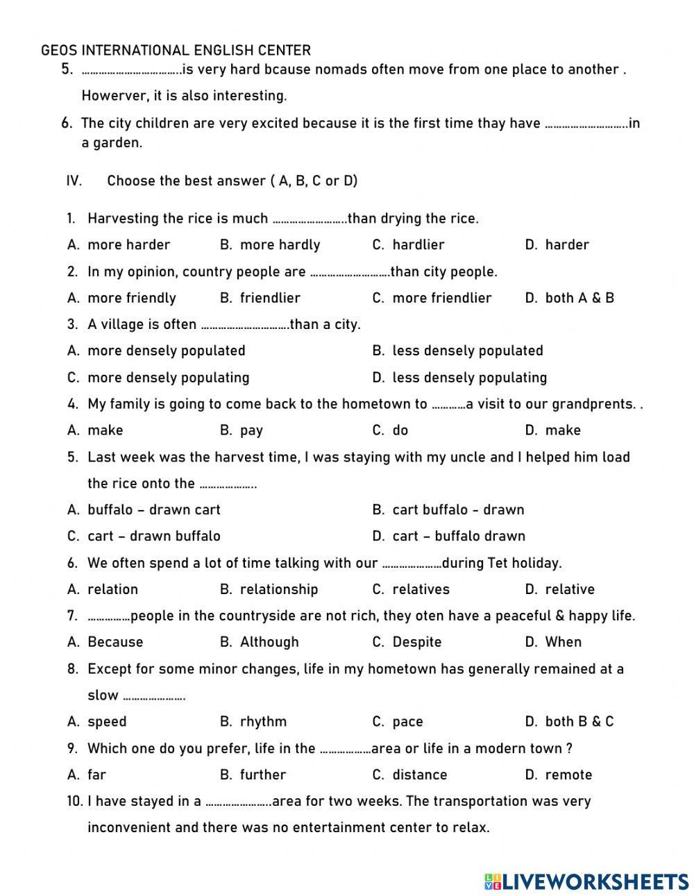 Mini test Unit 2-Grade 8