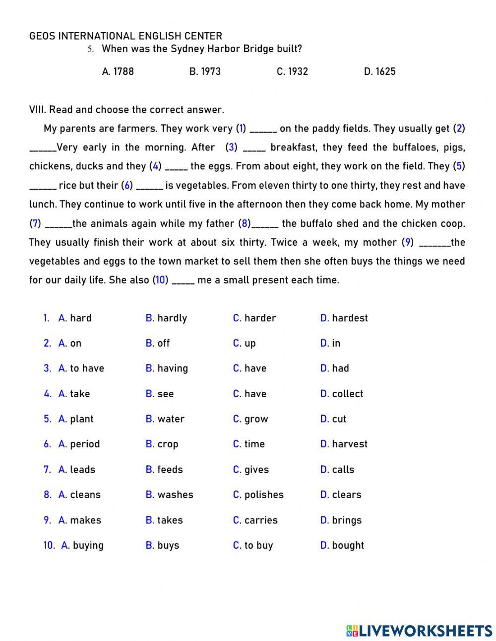 Mini test Unit 2-Grade 8