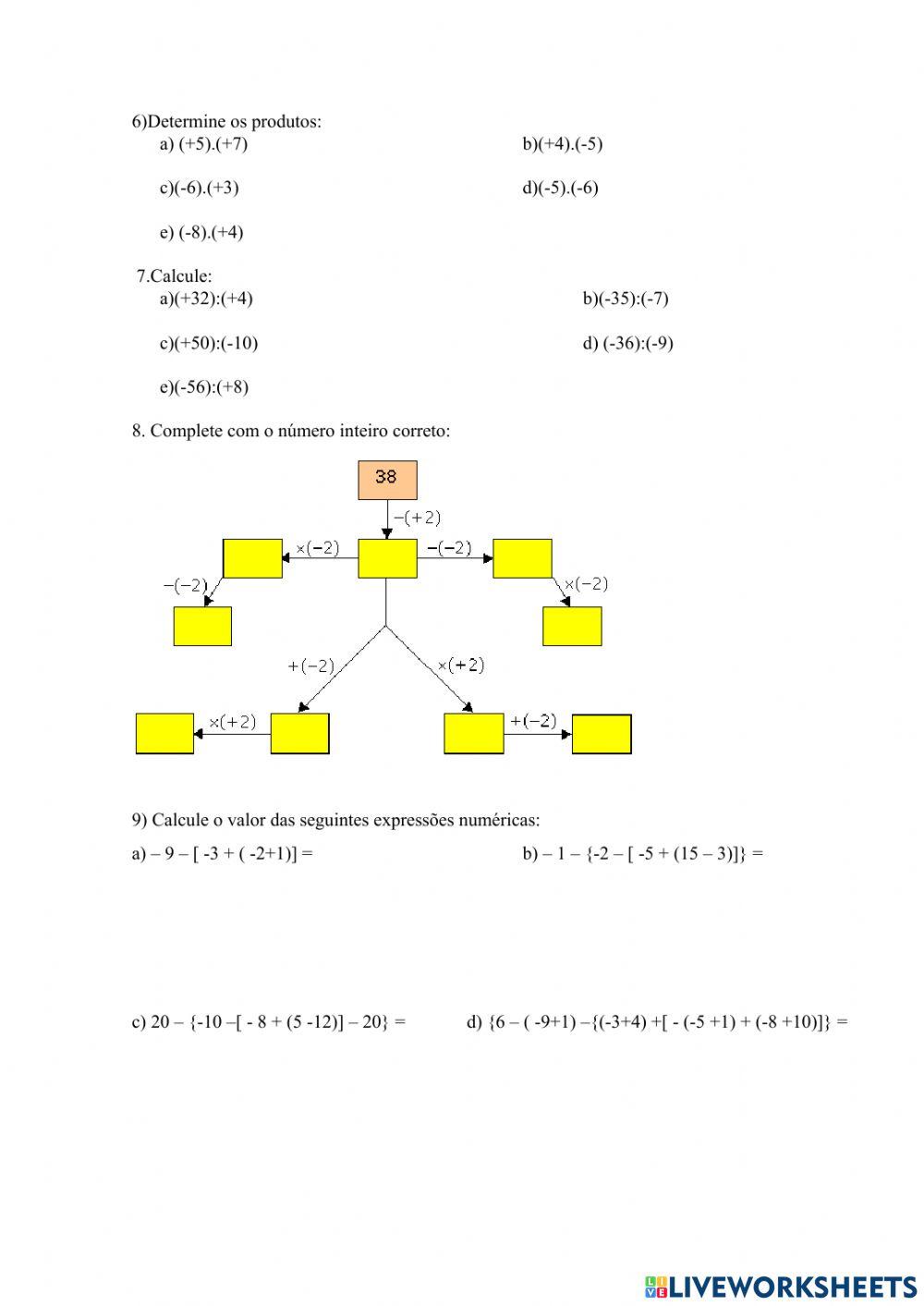 Operação com números inteiros