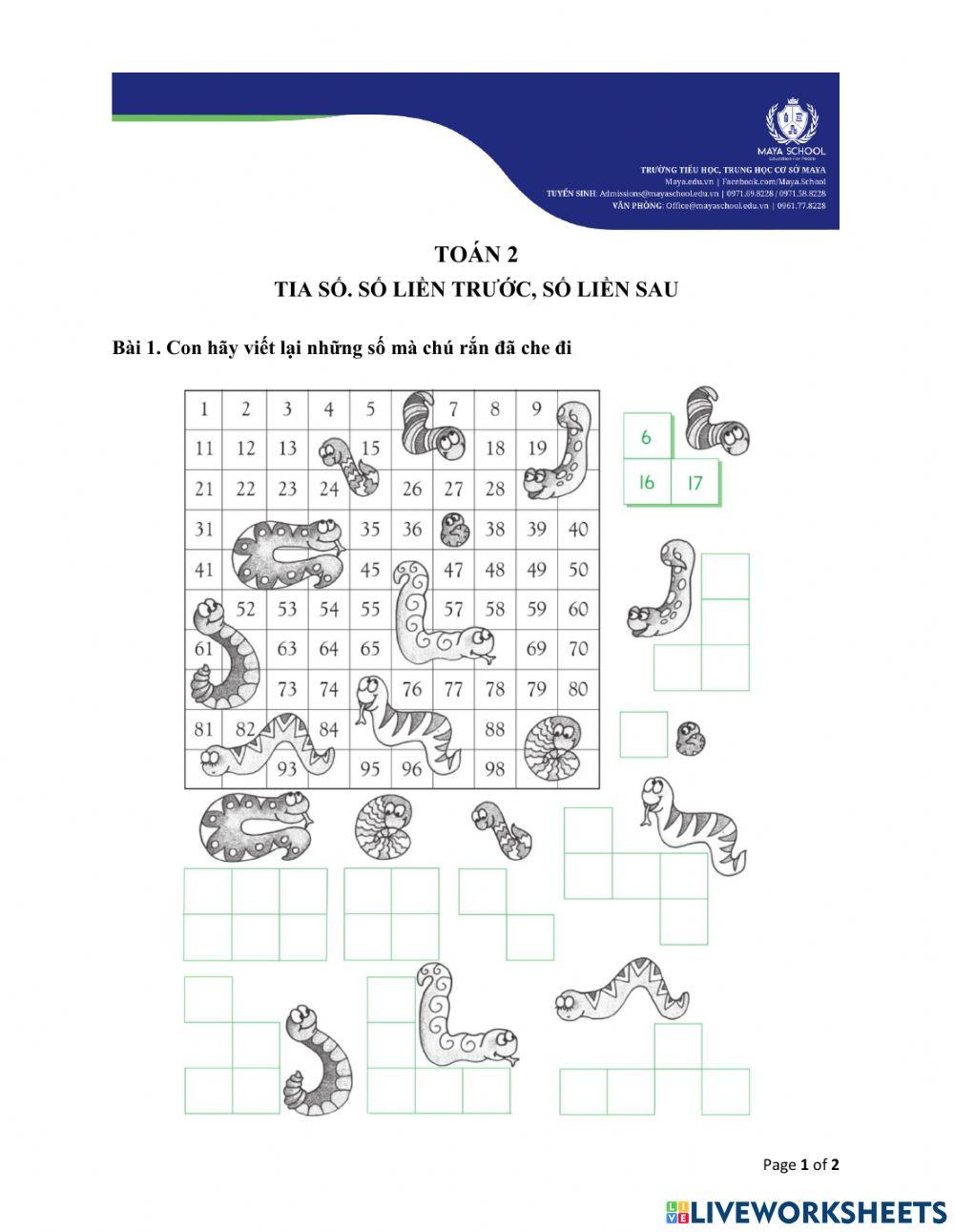 Tia số. Số liền trước, số liền sau