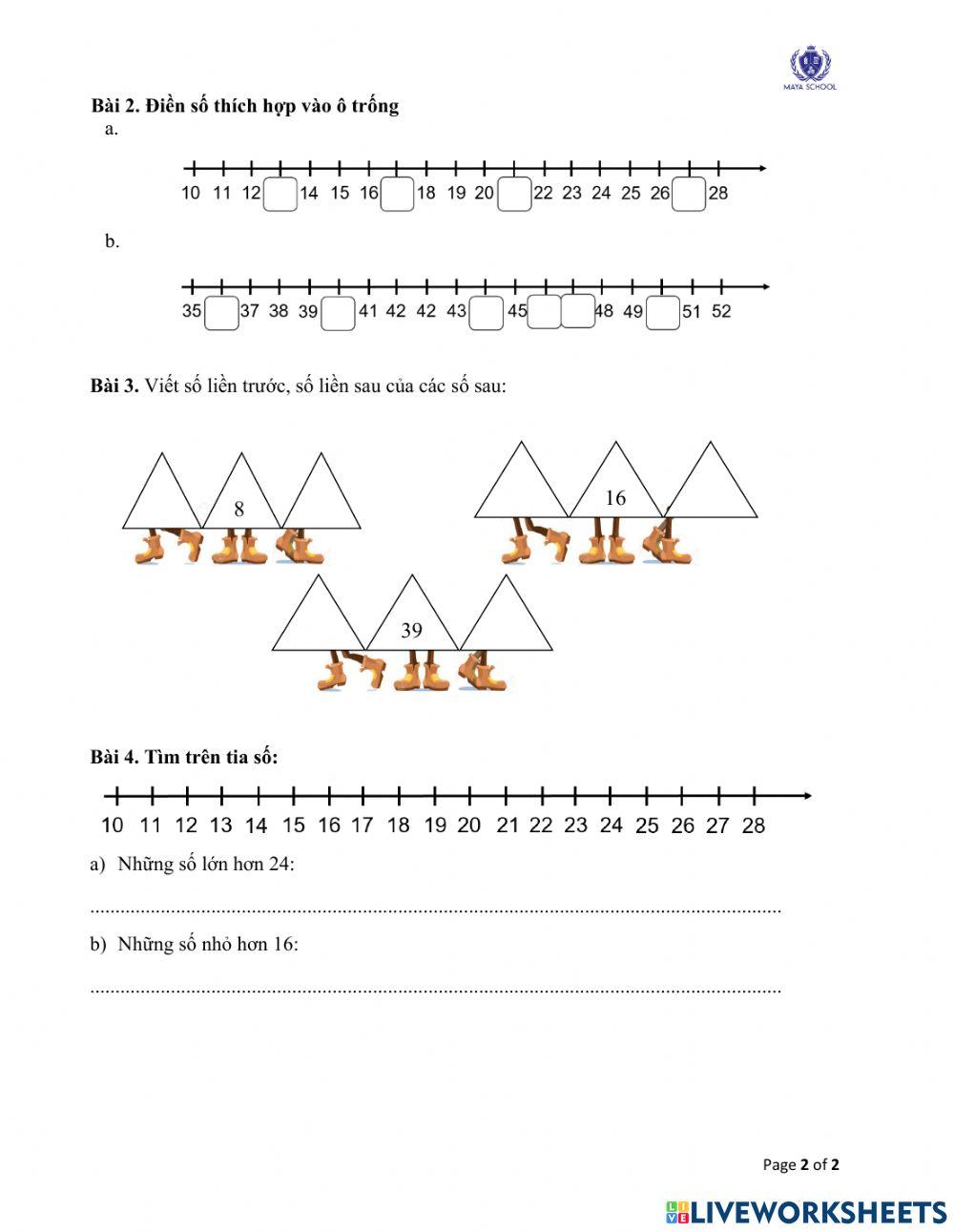 Tia số. Số liền trước, số liền sau