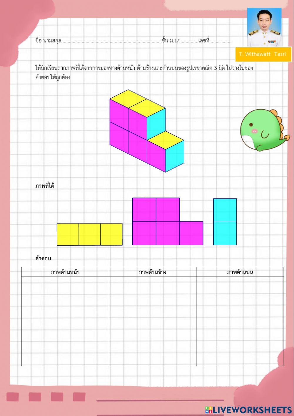 ภาพที่ได้จากการมองทางด้านหน้า ด้านข้างและด้านบน