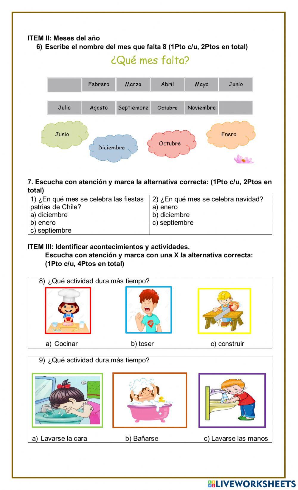 Días de la semana, meses del año y convivencia
