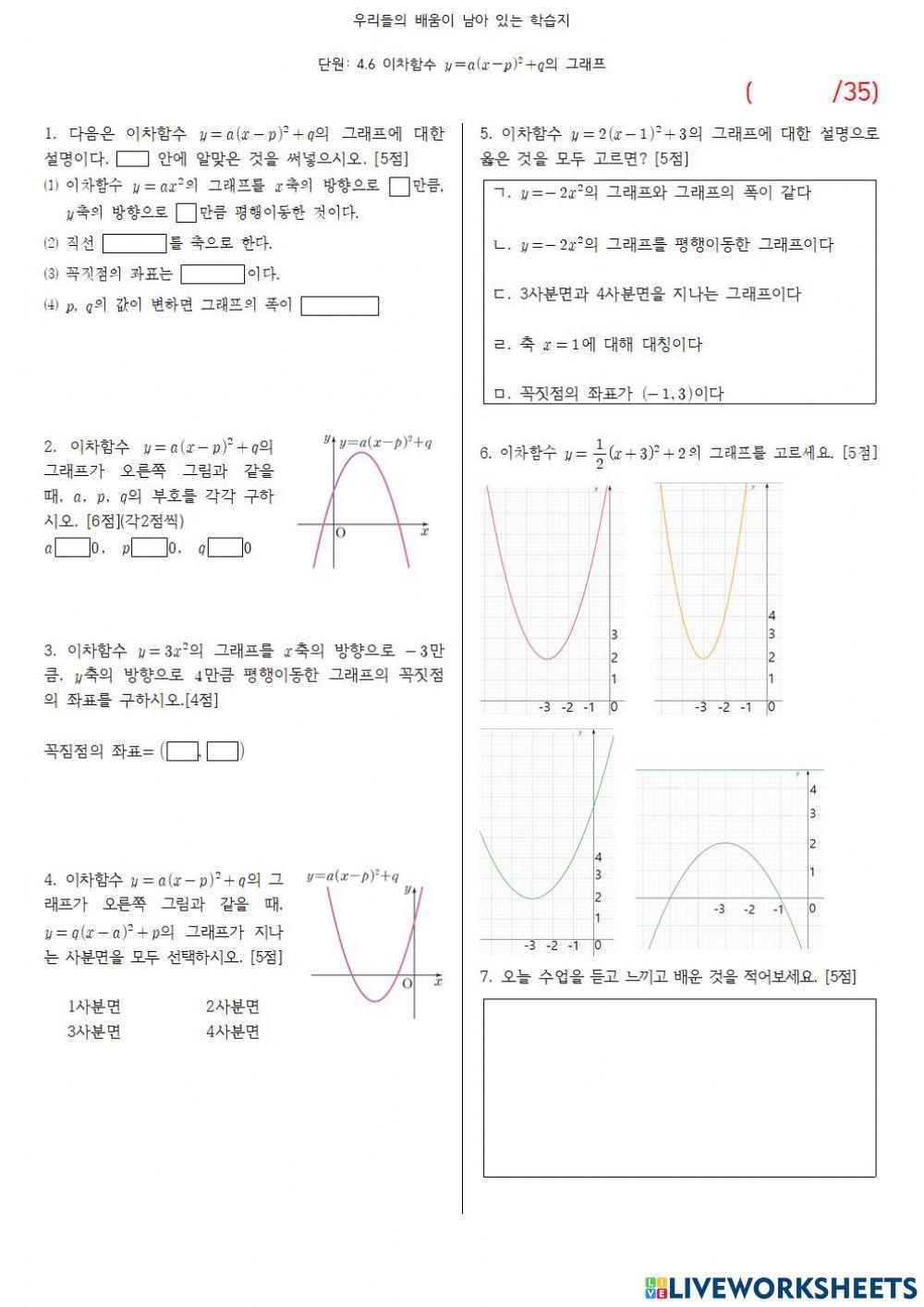 4.6 y-a(x-p)²+q의 그래프