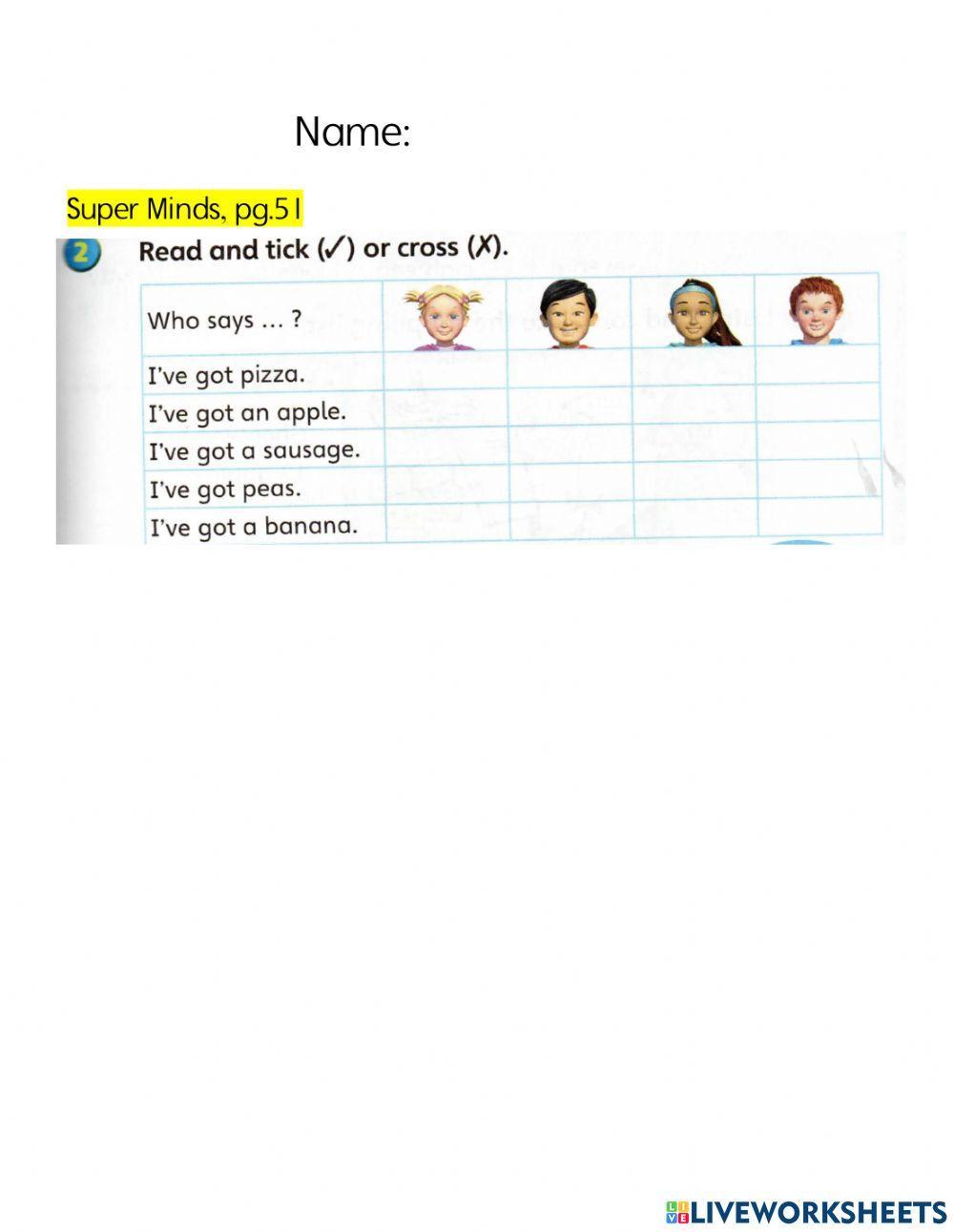 Year 1 Super Minds (TB pg.51)