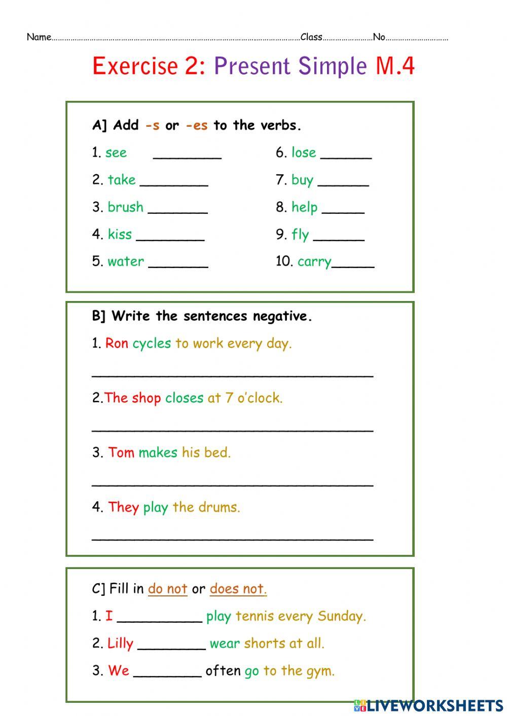 Present sImple online exercise for 10 | Live Worksheets