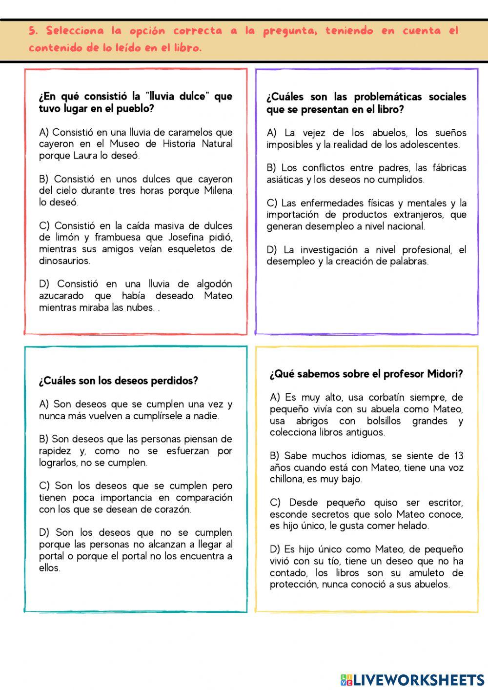 Control de lectura El mapa secreto de las cosas