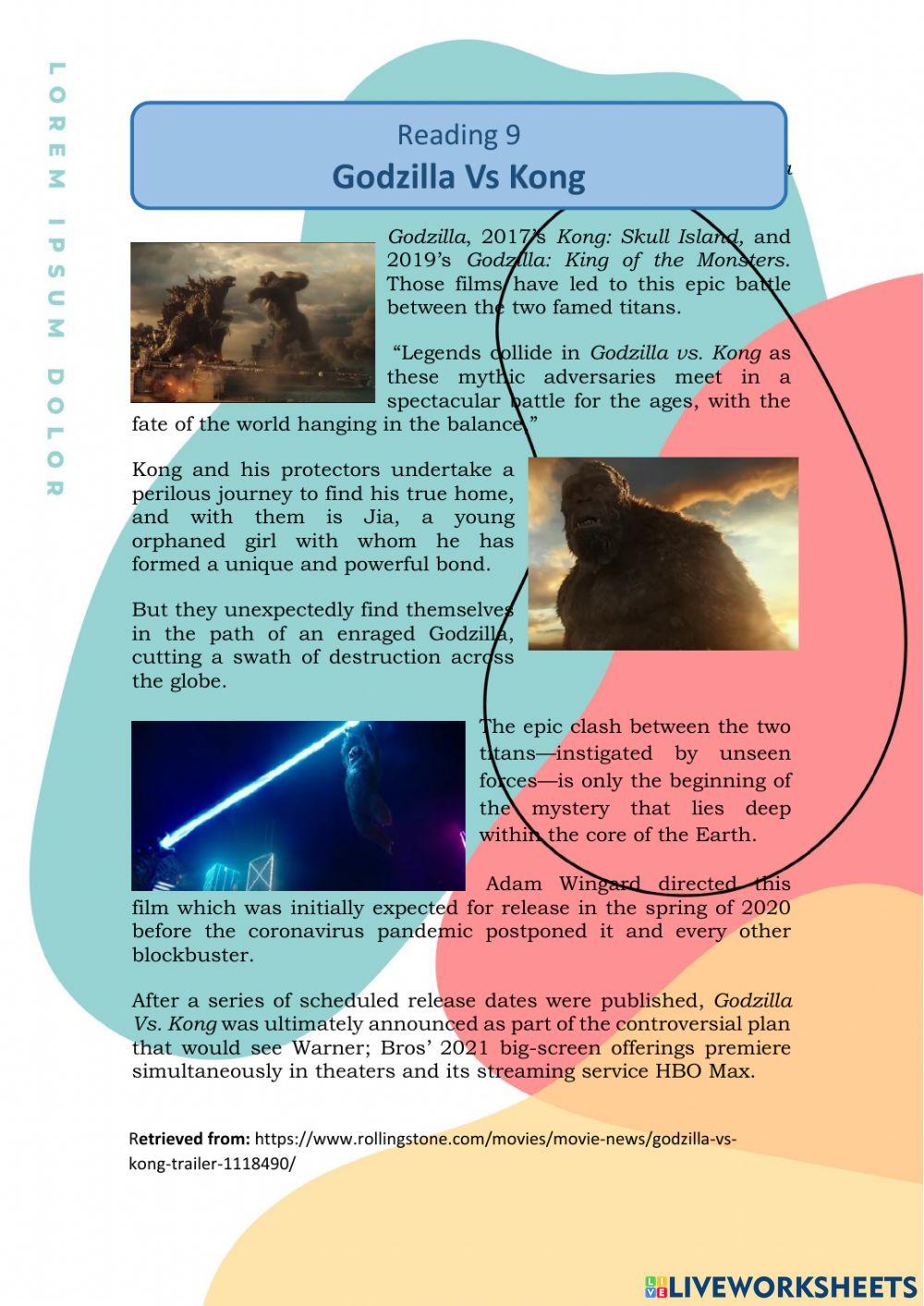 READING COMPREHENSION - GODZILLA VS KONG