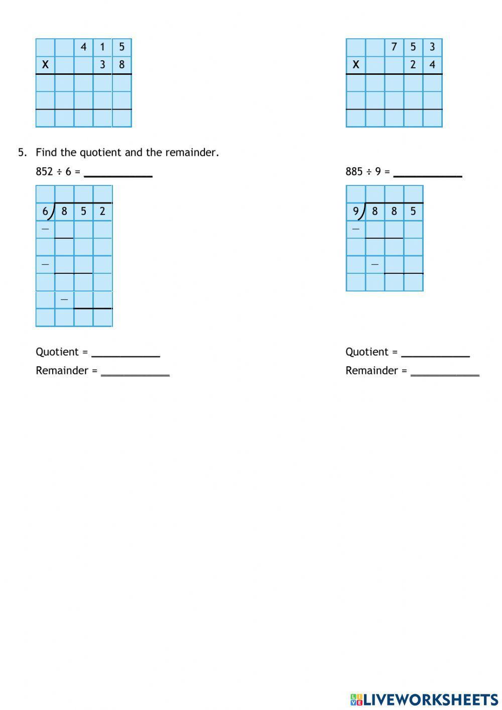 Chapter 3 Review: Multiplication and Division