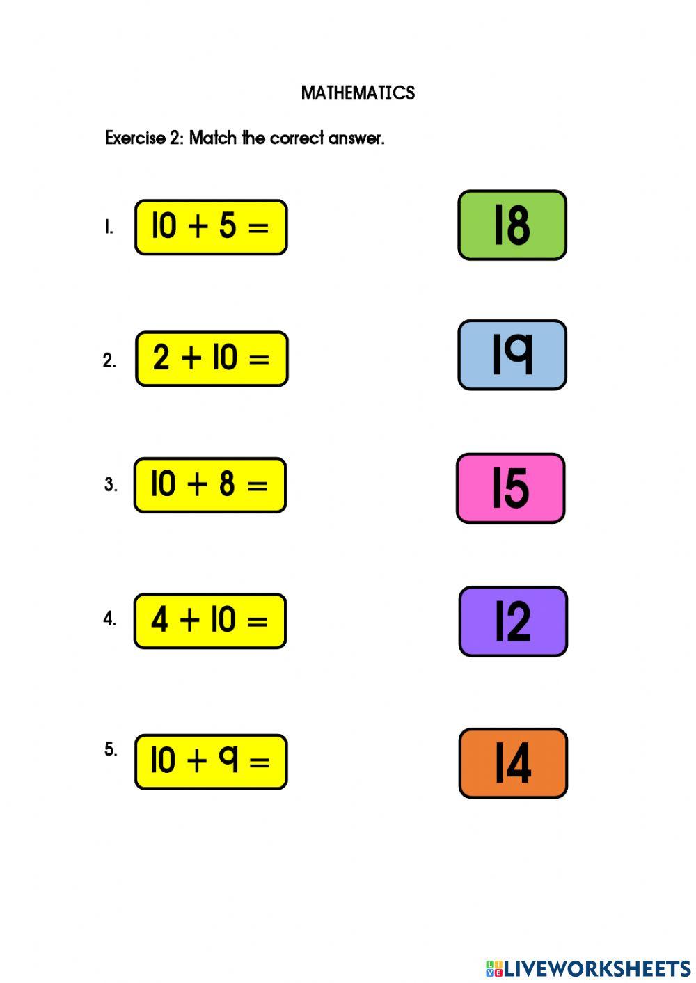 Addition within 20 interactive exercise | Live Worksheets